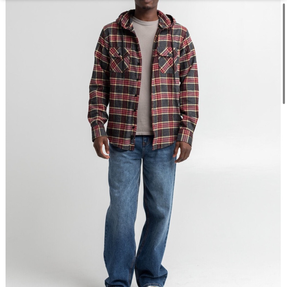 RSQ Men’s Plaid Hooded Button Down‎ Shirt Size Large Layering Outdoors Camping